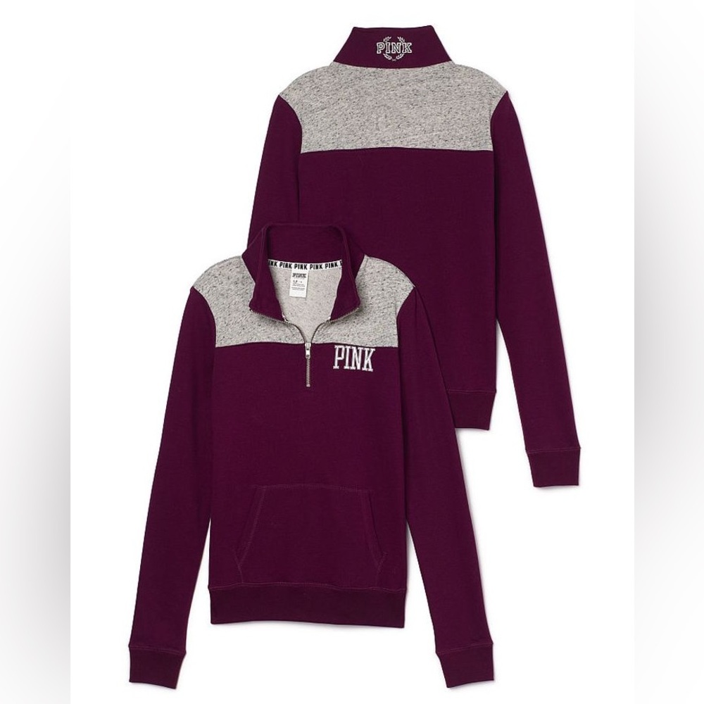 PINK Victoria's Secret Women's Burgundy and Gray Sweater
